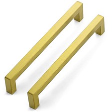 5 Pack 7-1/2 Inch Square Cabinet Handles Brushed Brass Kitchen Drawer Pulls