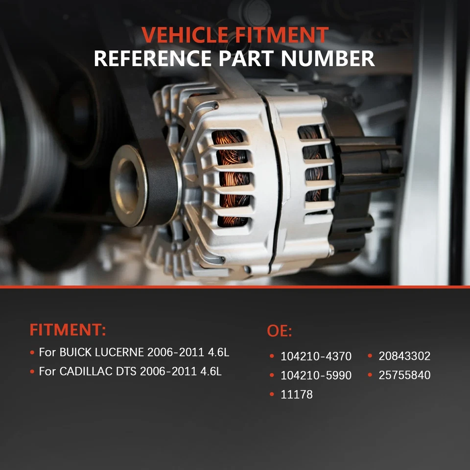Alternator For Cadillac DTS V8 4.6L 2006 2007 2008 2009 2010 2011 20843302/11178 - Image 2 of 4