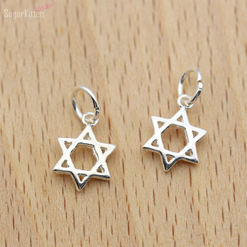 Sterling Silver 8mm Hollow Six Pointed Star Hex Star of David Charm Pendant - Picture 8 of 9