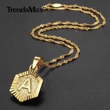 Monagram Hexagon Gold Filled Letter A-Z Pendant Necklace Mens 19" Link Chain