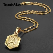 Monagram Hexagon Gold Filled Letter A-Z Pendant Necklace Mens 19" Link Chain