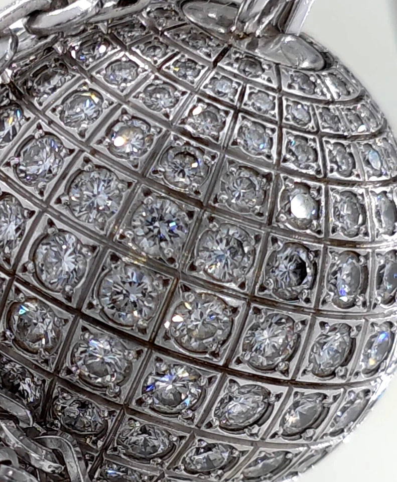 "Collar colgante de bola discoteca de diamantes de oro blanco de 18 quilates Cartier 32"" eslabón de cable auténtico" Foto 4 de 4