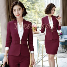 Lady Formal Business Suit Blazer Set Career Office Work Uniform Slim Plain
