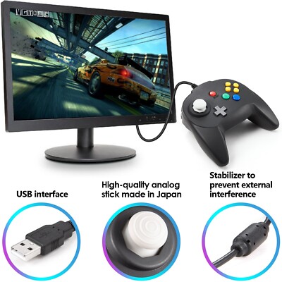 Mini N64 USB Controller Wired Upgraded Joystick for Windows PC Mac Raspberry Pi