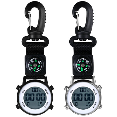 Multifunction Carabiner LED Digital Fob Watch Clip-On Backpack Outdoors Hiking