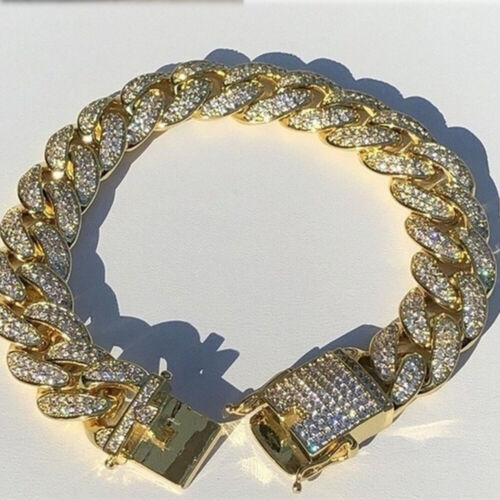 New Fashion Bracelet Luxury Shiny Hip Hop Link Chain Inlaid Rhinestone Bracelet - Picture 1 of 17