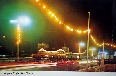 Postkarte Bognor-Regis West Sussex Küste Badeort Nacht Stadt Licht Wege