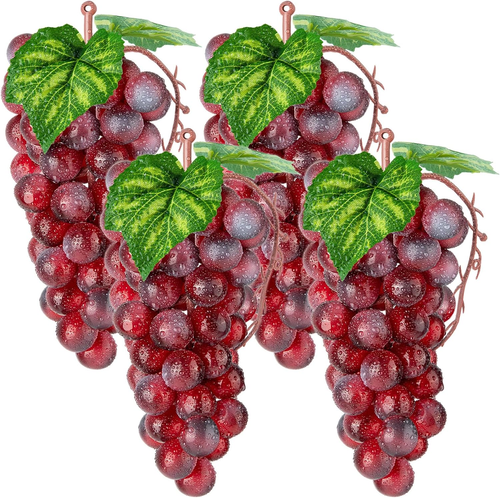 Fake Red Grapes, 4 Bunches Plastic Lifelike Fruit Artificial Simulation Grapes f