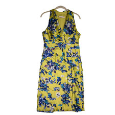 Evan Picone Dress Womens 10 Multicolor Floral Satiny Ruffles V Neck Boho Slinky