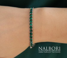 Tennis vero argento 925 riviera zirconi verde smeraldo donna ragazza grumetta