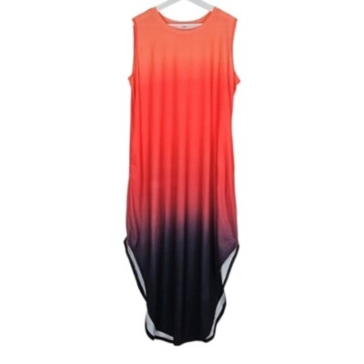 orange and purple ombre dress Ombre Maxi Dress with Pockets in Orange, Coral, amd Purple-Black, Size 2X