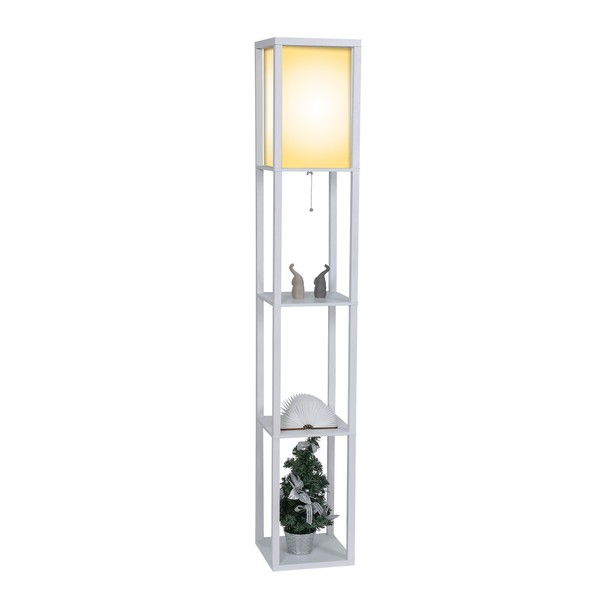 Puluomis Stehlampe Holz 3 Regal Stehleuchte Schlafzimmer Wohnzimmer E27 Weiß-image