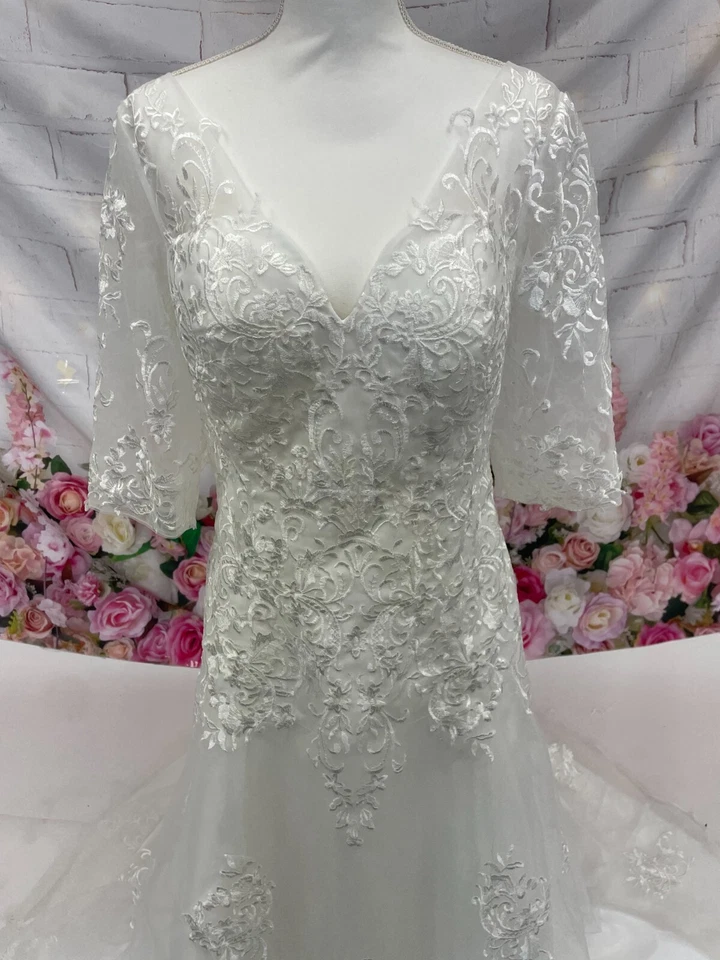 Vestido de novia con apliques de encaje manga 3/4 para mujer Foto 3 de 4