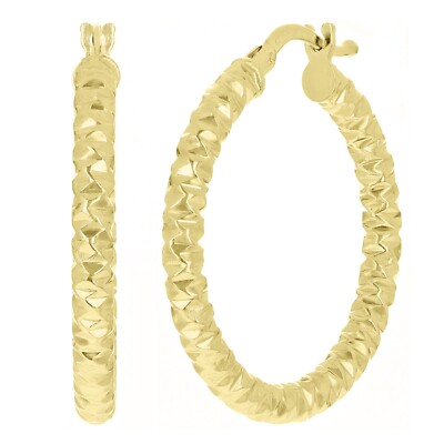 Italienische 14 Karat Gelbgold runde Diamantschliff Creolen 23 mm x 3 mm 2,6 Gramm