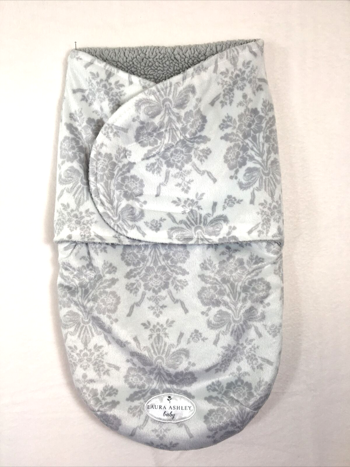 Laura Ashley Baby Swaddle Sleep Sack Gray Soft Plush Lining Infant Blanket-image