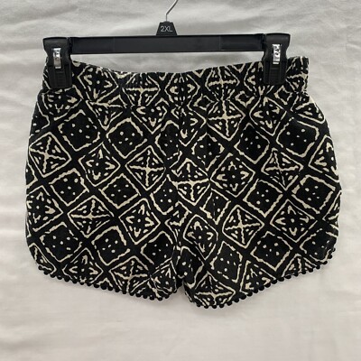 Madewell Womens Size XXS Shorts Elastic Waist POM POM Trim Pull On Black Ivory