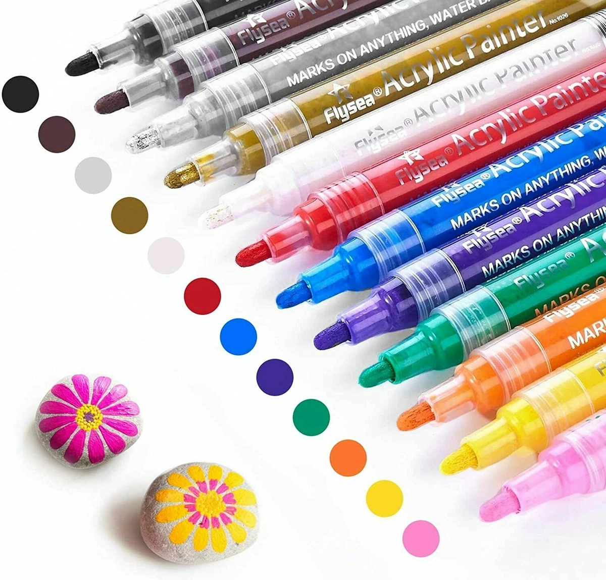 Acrylic Paint Markers, 14 Colors, 3mm Medium Tip Art Markers, Paint Pens  Paint Markers, Great for Rock Painting Glass Wood Ceramic Fabric Metal  Canvas