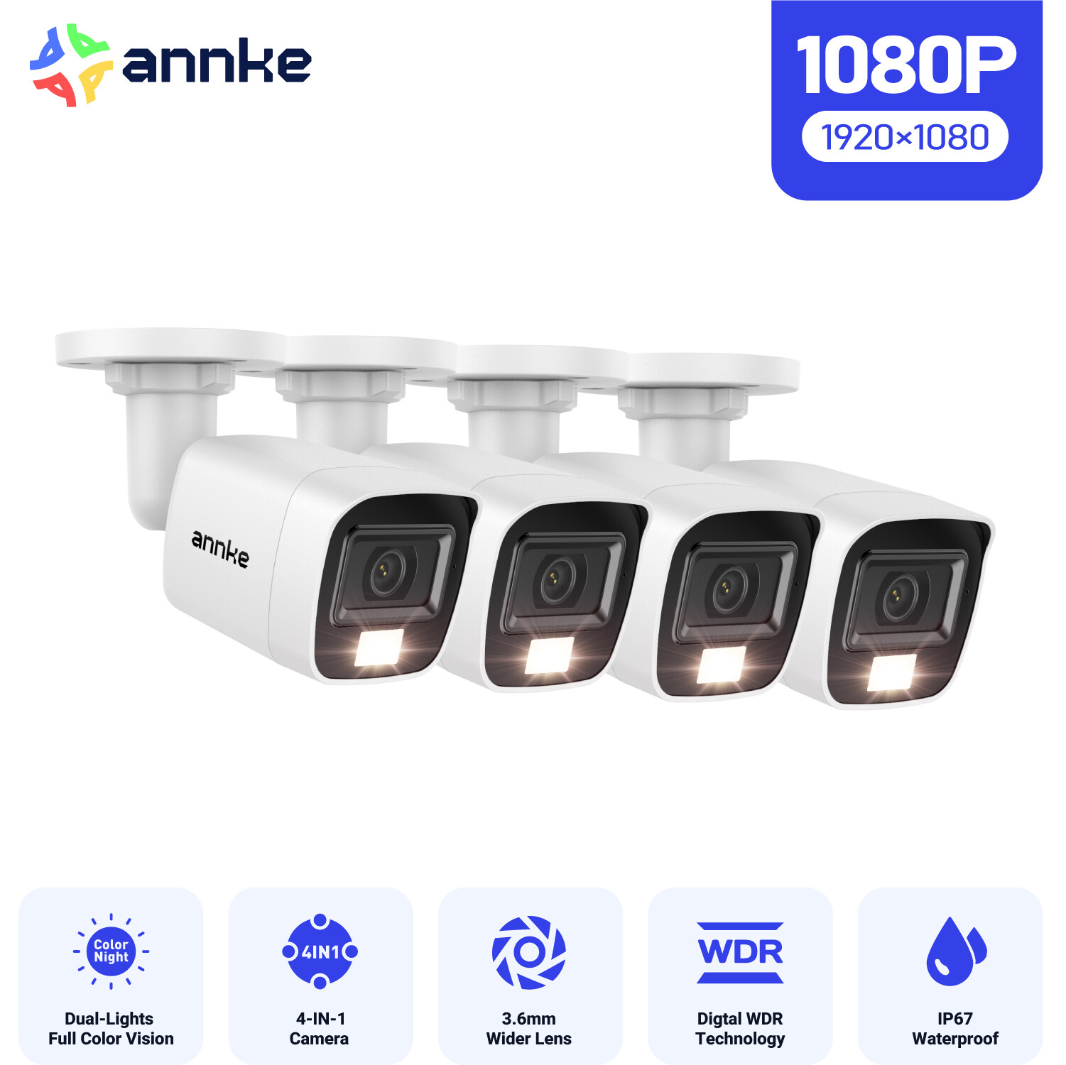ANNKE 4pcs 1080P Video HD Security Camera CCTV Outdoor Color