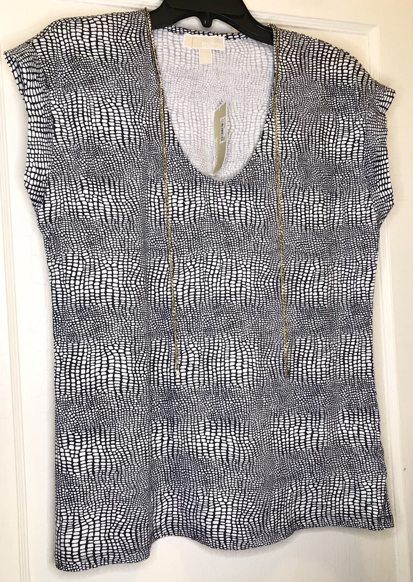 Michael Kors Large Navy White Geometric Short Sleeve Tie-Chain