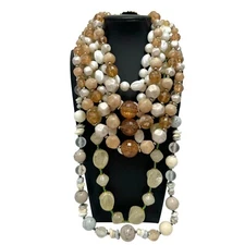 Vintage Lot Of 4 Beaded Necklaces Neutrals White Emmons Hong Kong