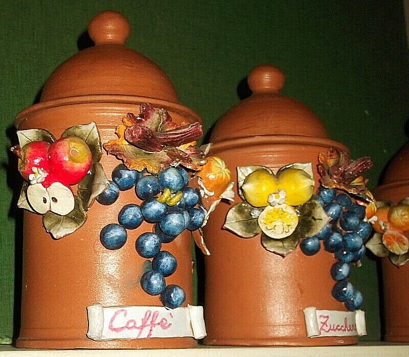Tris Barattoli Sale Zucchero Caffè Terracotta Porosa Qualità Premium