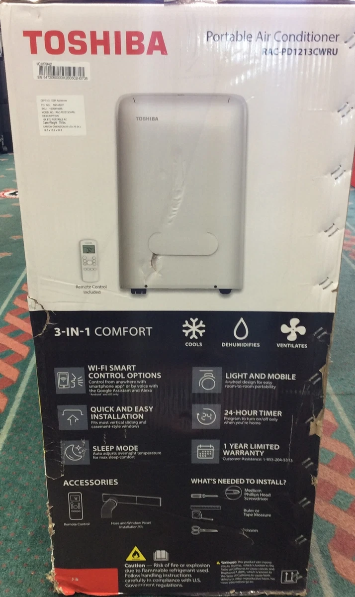 Toshiba 12 000 BTU 115 V WiFi STANDING Portable Air Conditioner Dehumidifier