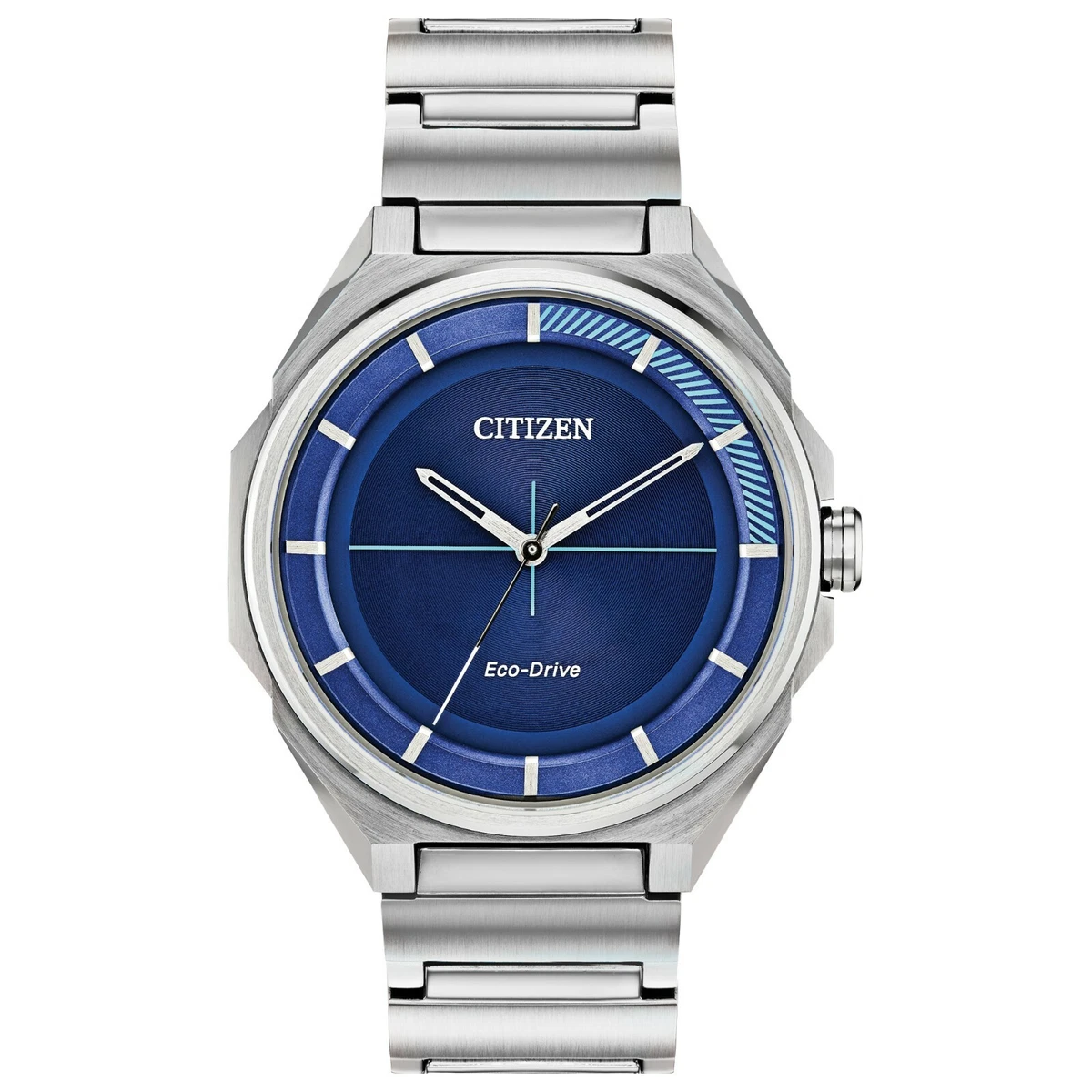 Citizen Eco Drive Men s Silver Tone Bracelet Blue Dial Watch 41MM