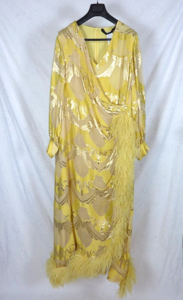 MARINA RINALDI MR 25 16w SILK ART DECO OSTRICH FEATHER GOWN Long Dress 18w XXL - Image 4 of 4