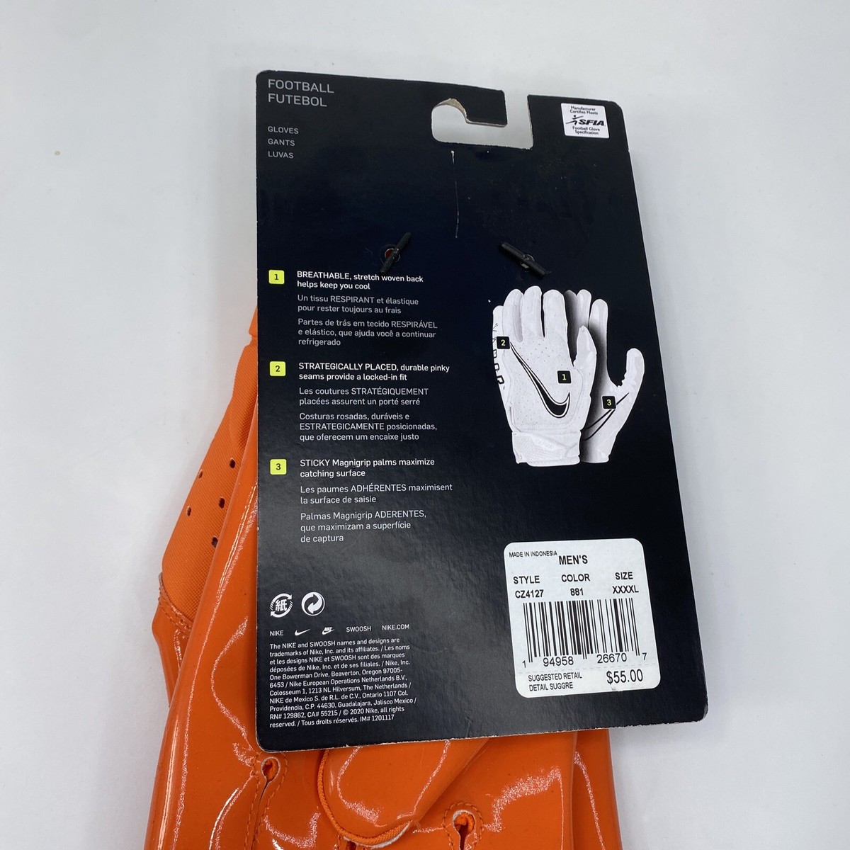 NEW Nike Vapor Jet 6.0 NFL Football Gloves Orange Men Size's 4XL