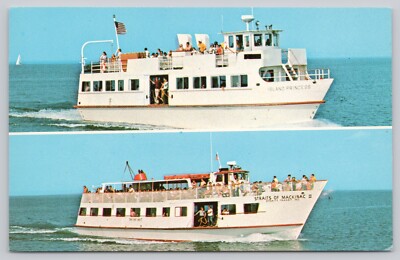Postcard Open Passenger Ferry Boats Island Prince and Straits of Mackinac