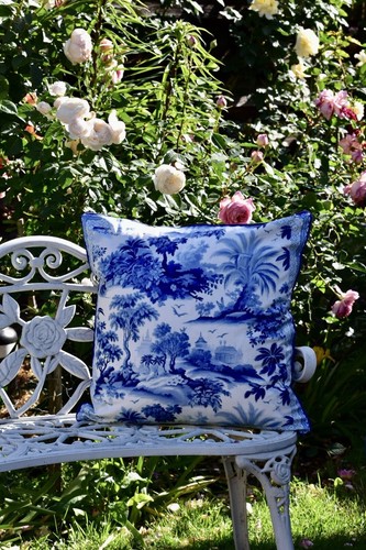 Blue Velvet Toile De jouy Print Decorative Throw Chinoiserie Cushion Cover - Picture 5 of 5