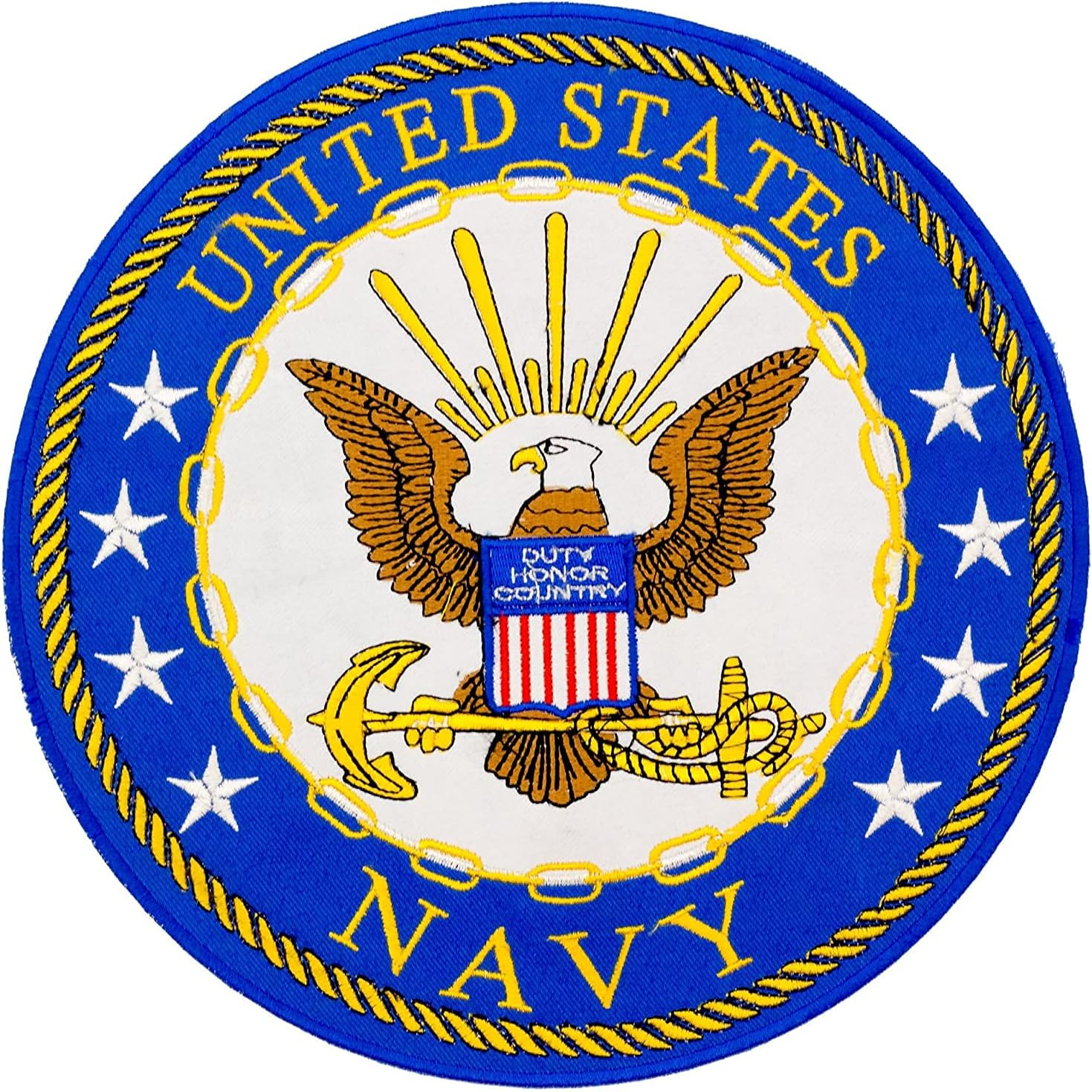 UNITED STATES NAVY WHITE & YELLOW on BLUE 6 COLORS Iron on round Center Back Pat