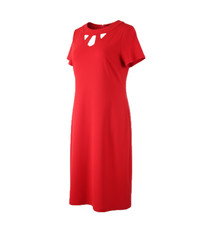 Dennis Basso Women’s 26W Red Crepe Sheath Dress Cutout Neck Cap Sleeve EUC