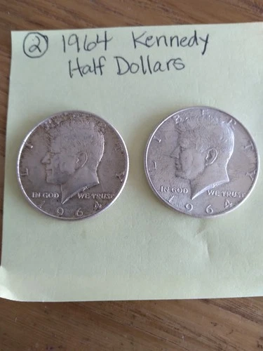 2 Kennedy Half Dollars 1964, 90% Silver