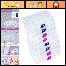 15 Grid Bead Organizer Box - 8 Pack Clear Plastic Storage Containers with Adjust