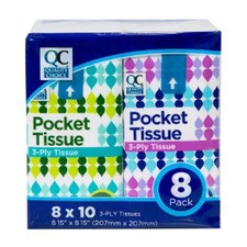 Quality Choice Tissue Pocket Packs 3 Ply White 8 Packets Each