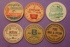 6 DIFF.RUTLAND COUNTY , VERMONT VT. MILK CAPS FISH, OTTER CREEK, MAPLEWOOD,FAYEN