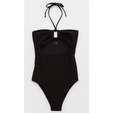 Aerie Black Textured Halter Cutout One Piece Swimsuit Real Good Size Small