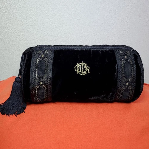 Pochette Christian Dior vintage en velours avec broderie et pompon 19,5 cm