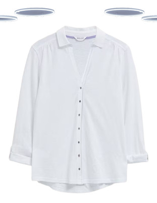 Ex White Stuff Women's Shirt - Long Sleeve Anne Solid Jersey Brilliant White