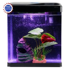 Betta Fish Tank Self Cleaning Glass 2 Gallon Desktop Aquarium Starter Kit Led