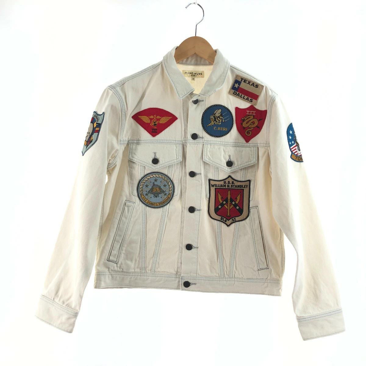 Avirex Men's Denim Jacket Top Gun White Size M Used B Rank