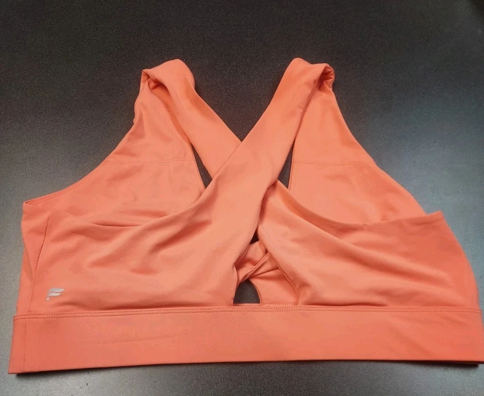 Женский спортивный бюстгальтер Fabletics размер 2X коралловый оранжевый без застежек закручивающийся спереди через плечо - Изображение 2 из 4