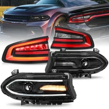 For 2015-2022 Dodge Charger Halogen LED DRL Projector Headlights and Tail Lights