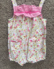 Gymboree MINI BLOOMS Baby Girl EUC 6-12 Months Pink Flower One-Piece Romper