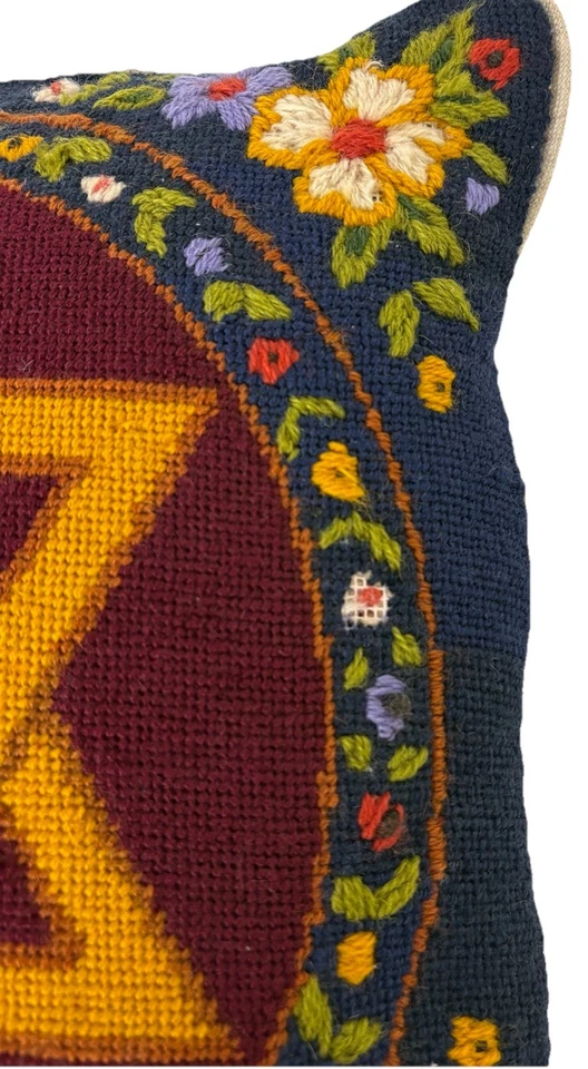 Almohada de punta de aguja estrella Shalom judía vintage hebrea judaica floral 14x14 Foto 4 de 4