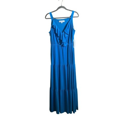 Emma & Michele Blue Ruffle Tiered Maxi Dress Sleeveless V-Neck Small NWT