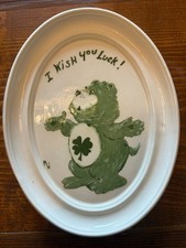 Vintage Hand Painted Ceramic Oval Good Luck Care Bear Wall Art