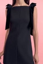 Zara Women's Black  Short Velvet Dress With Bows Size Small NWT