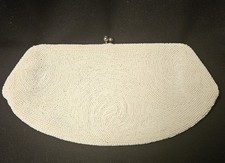 Walborg Clutch Belgium Hand Beaded Purse White Seed Bead Evening Bag Vintage